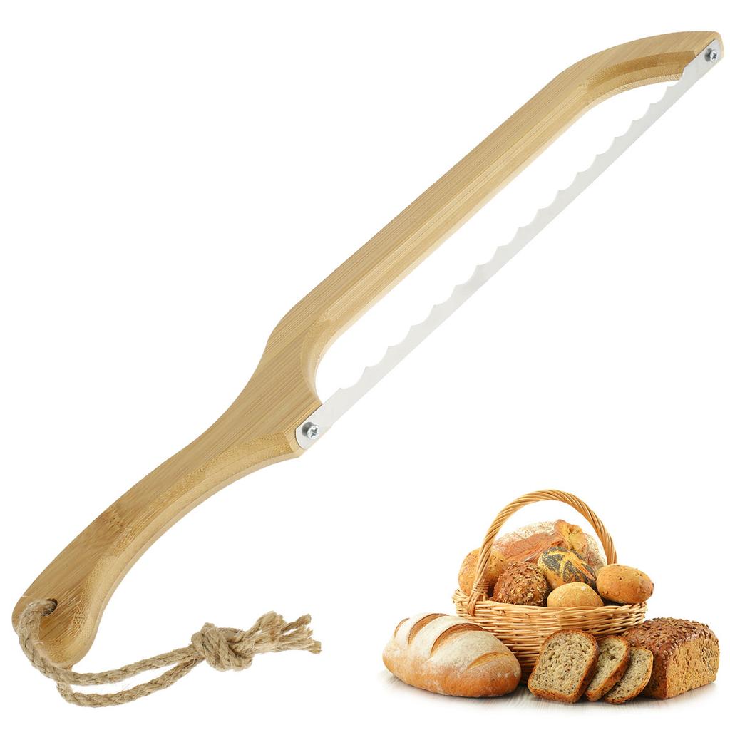 Wooden Bread Bow Knife Serrated Bread Bow Cutter Stainless Steel Sourdough Bread Knife Professional Bread Knife Cake Cutting