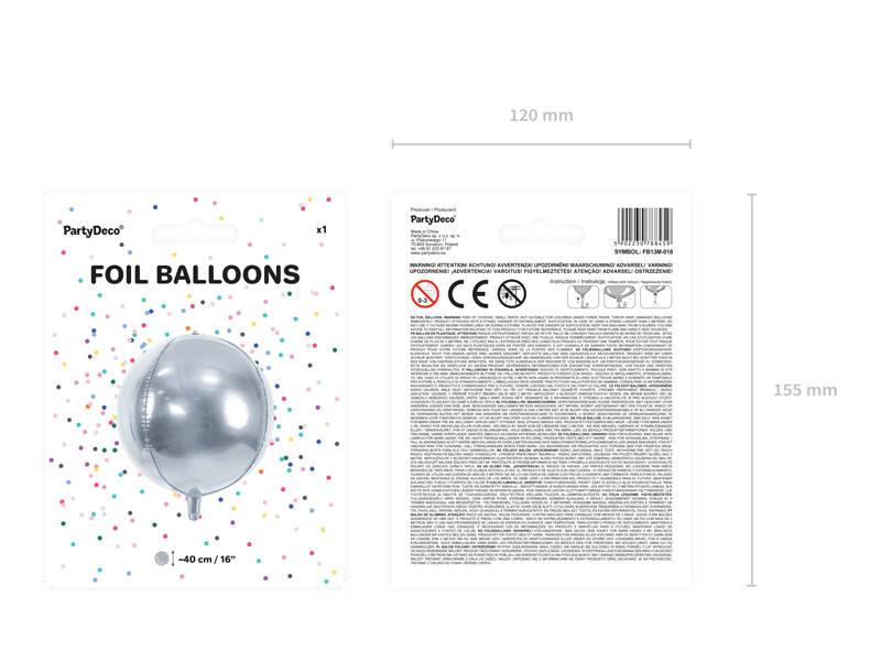 Balon Foliowy Kula, 40Cm, Srebrna