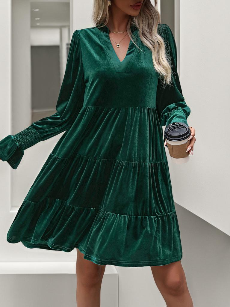 Temperament and Elegance Outer Wear Autumn Women's Range Long Sleeve Solid Color Velvet Dress Women