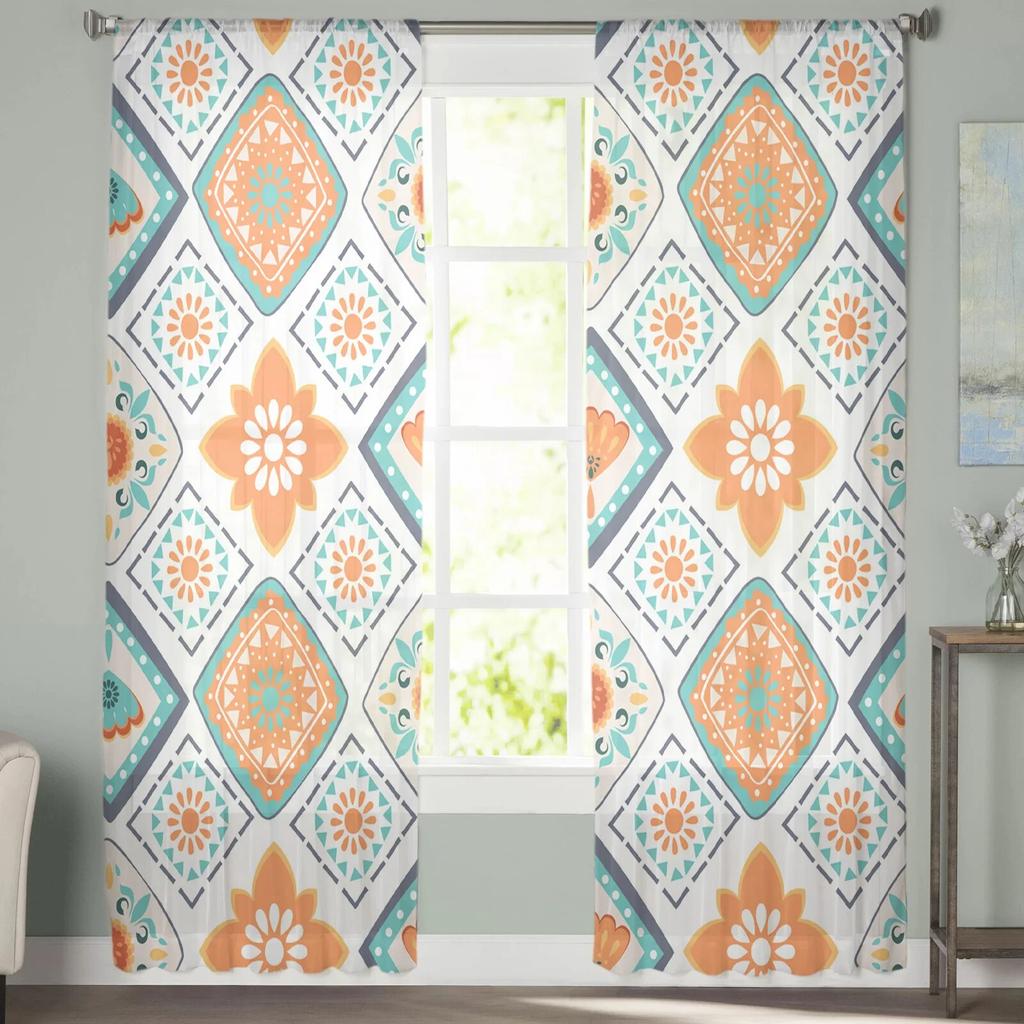 Bohemian Summer Tulle Curtains Sheer Lightweight for Living Room Kitchen Bedroom Modern Home Decor