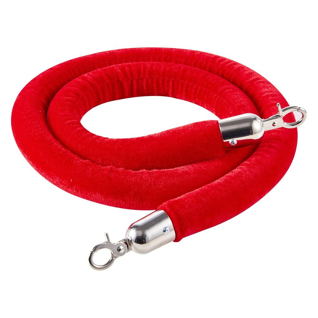 2 Pcs Red Velvet Stanchion Ropes, 1.5 m Crowd Control Stanchion Red Velvet Ropes with Silver Hooks, Post Queue Barrier Carpet Rope for Carpet Events