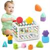 Montessori Toys,Upgrade Baby Shape Sorter Toys with Elastic Bands Sensory Shape Building Blocks,Fine Motor Skill,Baby Toys 18+ Months,Boys Girls Gifts