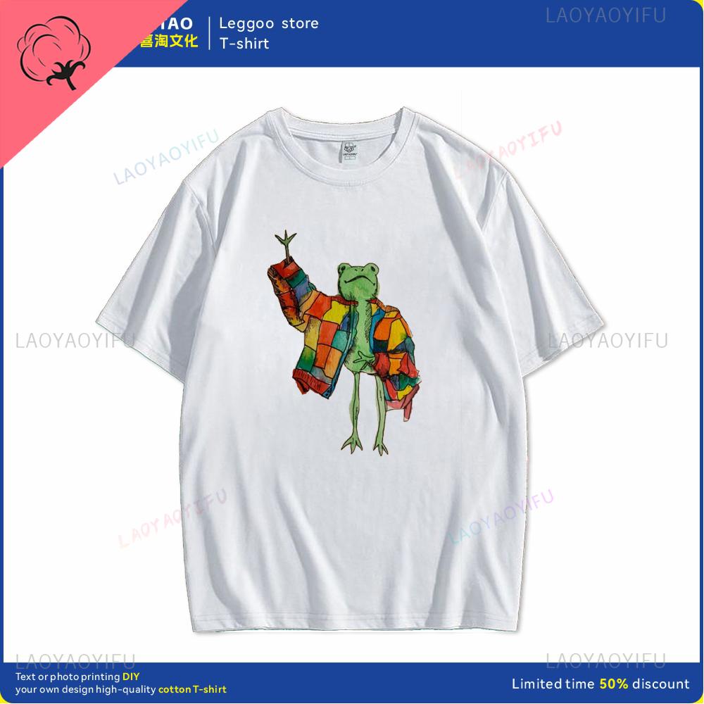 Fun Style Cartoon Frog Print Tshirts for Men and Women Retro Shortsleeved Fashionable Casual Clothes Cotton Daily Wear