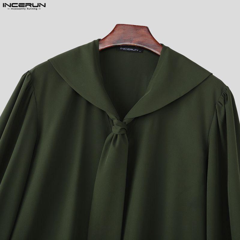 INCERUN Мужские костюмы оверсайз с морским воротником, рубашки с длинным рукавом, длинные брюки, повседневные двойки