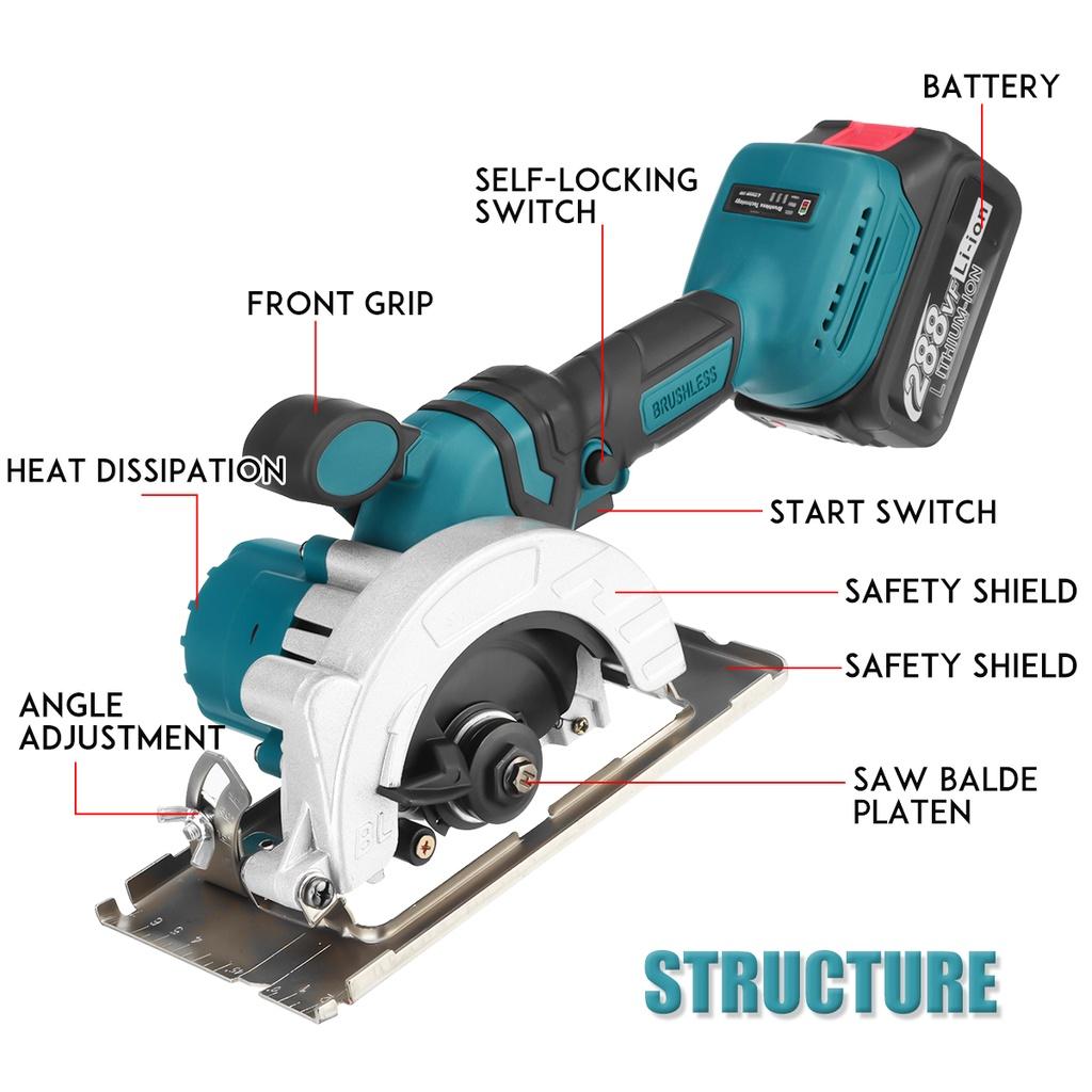 2000W 125mm Brushless Cordless Electric Circular Saw 0- 45° Adjustable Handle Power Tools Woodworking Machine Wood Cutters