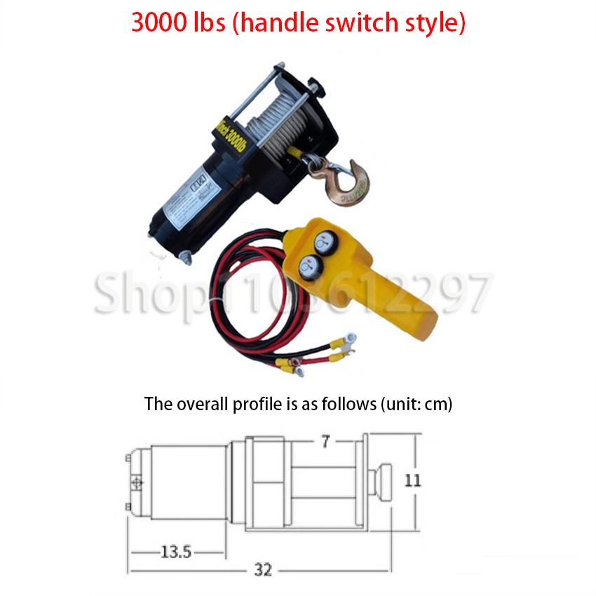 12V/ 24V 3000 Pounds Vehicle-Mounted Winch Car Traction Self-rescue Off-road Winch 3000lbs Handle And Remote Control Style