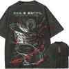Jujutsu Kaisen Сатору Годжо «Я сильнейший» Винтажная стираная оверсайз черная футболка | Уличная футболка унисекс для фанатов сёнэн-аниме