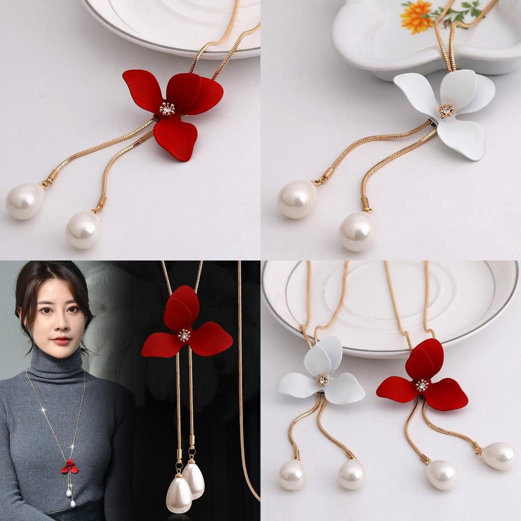 Красивое цветочное ожерелье с кисточкой для женщин, с очаровательными элементами розы и камелии в шикарном длинном стиле