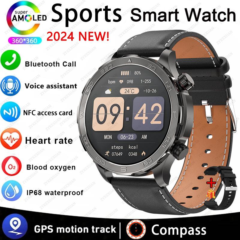 Новые умные часы с GPS-треком для мужчин, AMOLED HD-экран, для активного отдыха, спорта, фитнеса, с датчиком сердечного ритма, NFC, водонепроницаемые IP68, с функцией Bluetooth-звонка