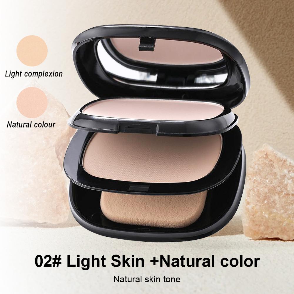 Matte Full Coverage Pressed Powder Foundation with Puff Applicator, 24H Fresh Wear Matte Weightless Finishing Powder Makeup
