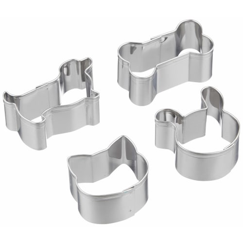 Pearl Metal Raffine Stainless Steel Cookie Cutter Set of 4 (Dog, Bone, Rabbit, and Cat Designs) D-6151