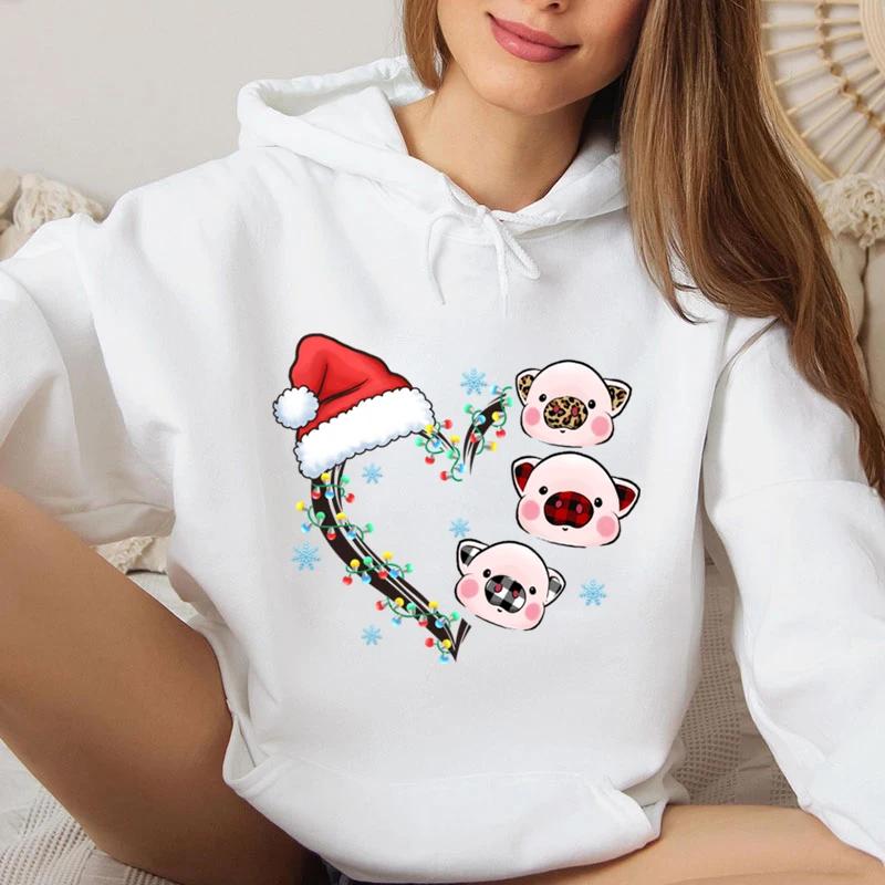 Funny Christmas Heart Lights Graphic Sweatshirt Hoodie Women  Animals Lover Gift For Christmas Santa Hat Heart Hoodies Tops