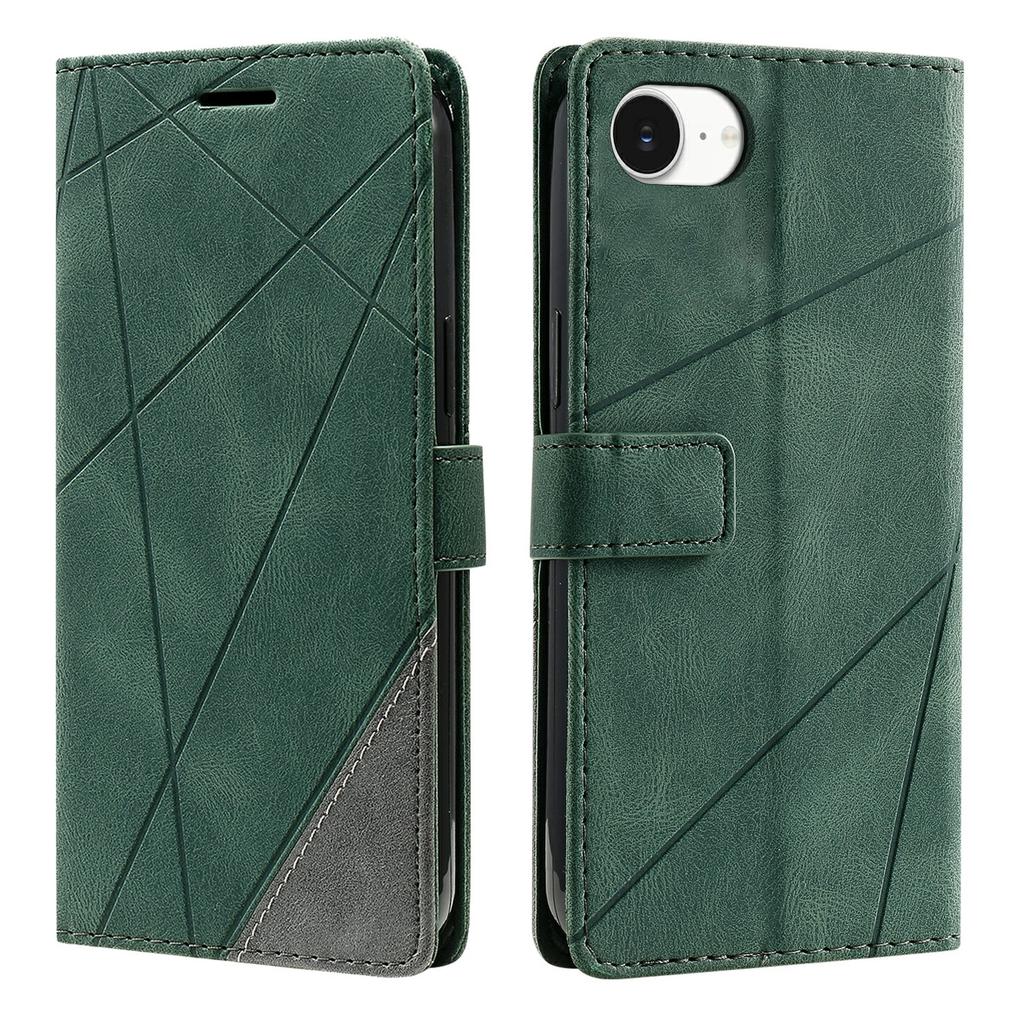 For iPhone 16e Case Imprinted Lines PU Leather Splicing Wallet Phone Cover