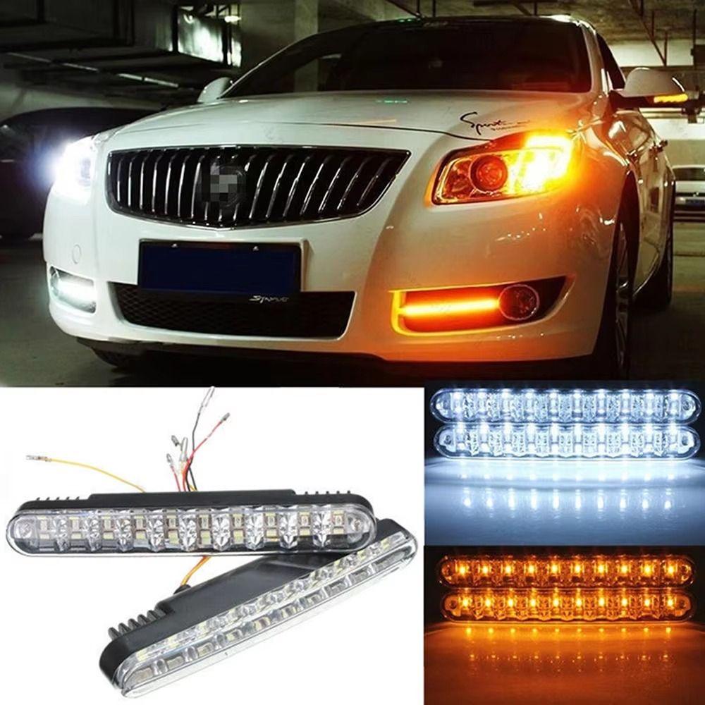 12V LED Daytime Running Light Super Bright Amber Turn Signal Universal Fit Fog Lamp Night Driving