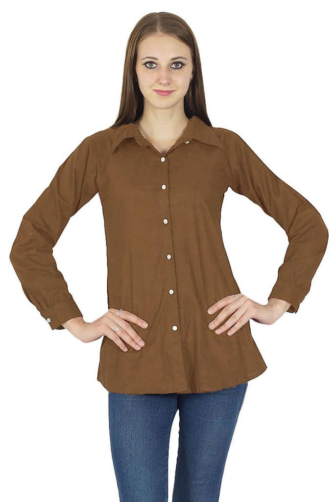 Top Cotton Shirt Long Sleeve Solid Short Kurta Women Clothing