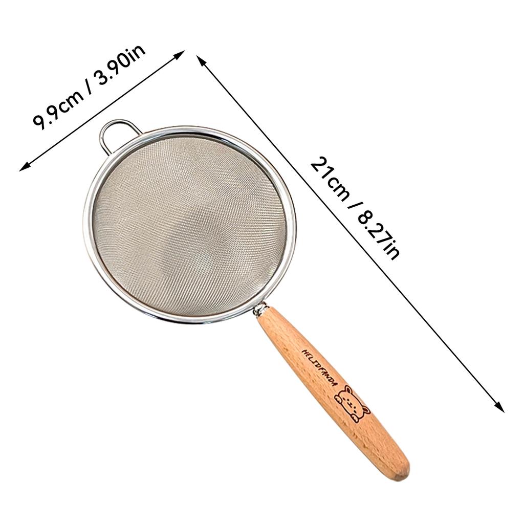 304 Stainless Steel Flour Sieve With Wooden Handle Fine Mesh Food Strainer Residue Filter Spoon Colander Kitchen Accessories