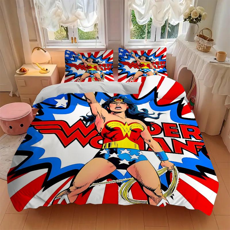 3pcs Wonder Woman Cover Set,Soft Comfortable Duvet Cover,Guest Room (1*Duvet Cover + 2*Pillowcases, Without Core) yy251024122
