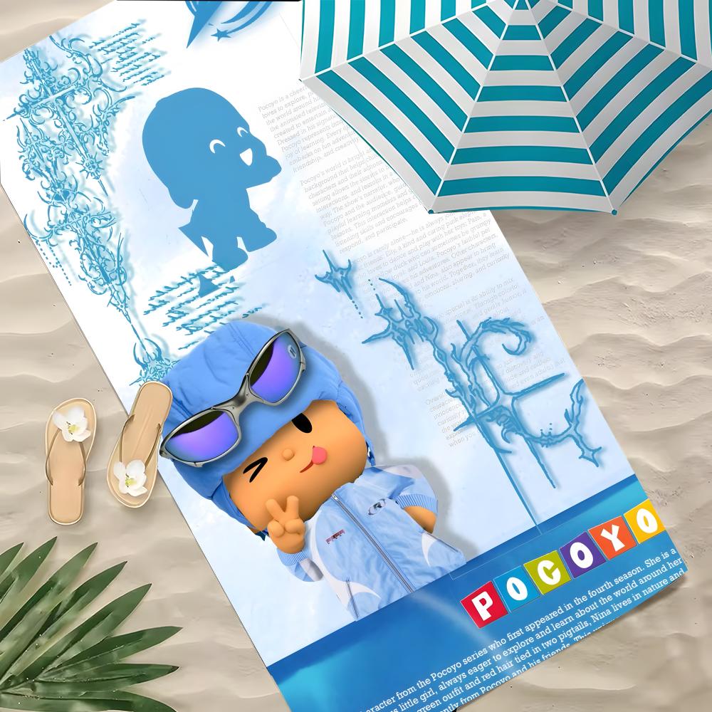 Аниме P-P-pocoyo-o мультфильм Полотенце Полиэстер Пляжное полотенце Быстросохнущее Без песка Полотенце для ванны для лета Бассейна Путешествий Отпуска