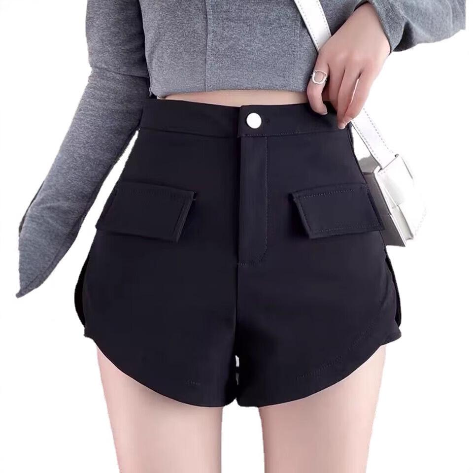 Plus Size Women's Black High Waist A-line Wide Leg Bootcut Shorts - Slimming & Elastic Waist