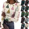 Women's Fashion Slim-Fit Round Neck Base Layer T-Shirt Christmas Print Long-Sleeved Top