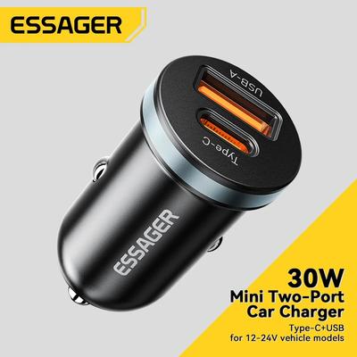 Essager Автомобильное зарядное устройство USB C типа C, 30 Вт, быстрое зарядное устройство PD QC 3,0 SCP 5A, быстрая зарядка, автомобильный телефон, зарядка для iPhone, Xiaomi, Samsung