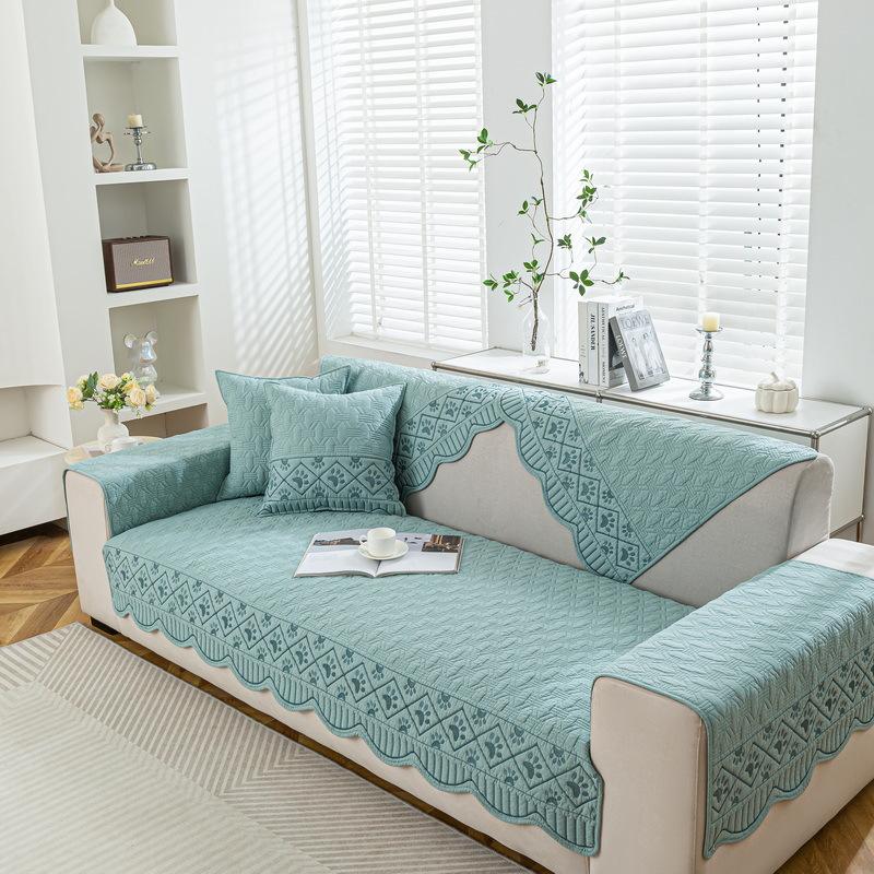 Подушка для дивана из чистого хлопка Новая Универсальная для четырех сезонов Нескользящая Кремовая Ветрозащитная Простая хлопковая ткань Прямой ряд Подушка для сиденья