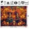 2D Dia de los Muertos Skeleton Backdrop with Colorful Papel Picado