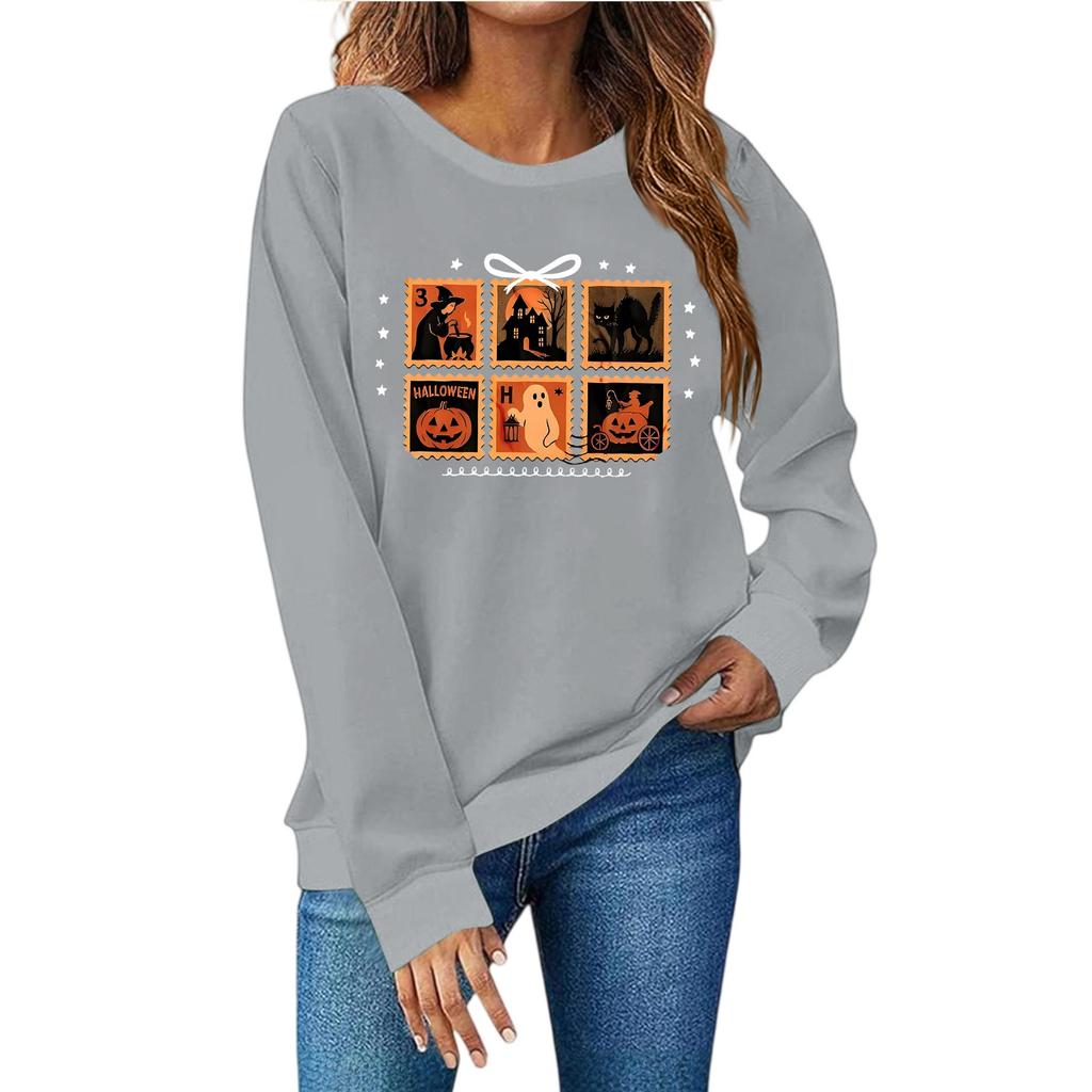 Женская мода повседневный принт повседневный длинный рукав круглый вырез толстовка топ