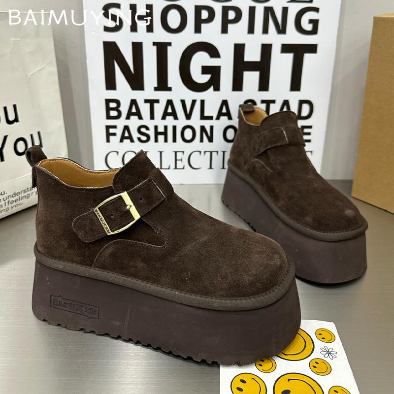 Platform Women Ankle Boots Suede Designer Buckle High Heels Shoes New Brand 2025 Trend Winter Walking Comfort Botas De Mujer