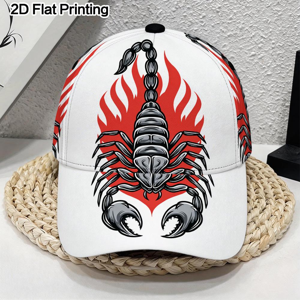 Спортивная солнцезащитная кепка-snapback 'Скорпион с пламенем', дышащий полиэстер, унисекс. Идеально для активного отдыха, бейсбола.