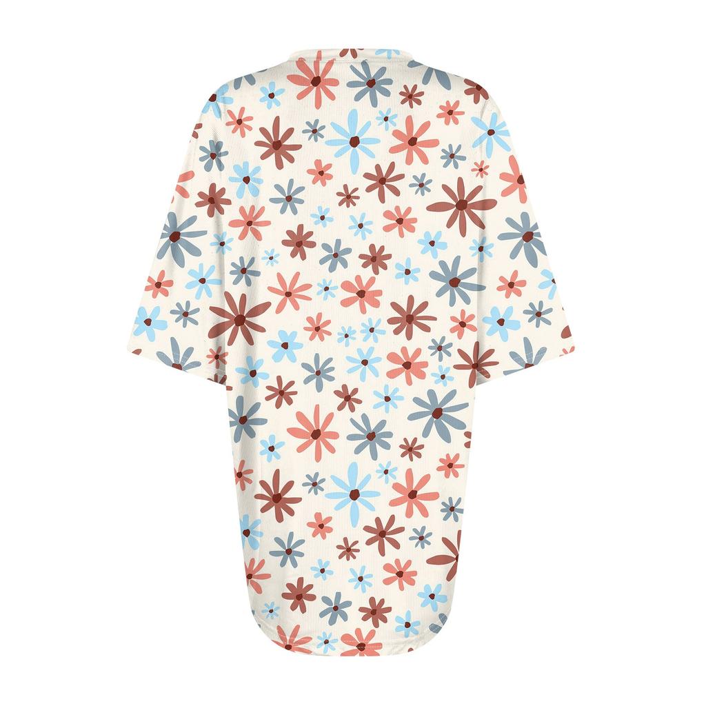 Women's T Shirt Tee Printed Women's Shirts V Neck Short Sleeve Button Up Tunic Tops Blouse