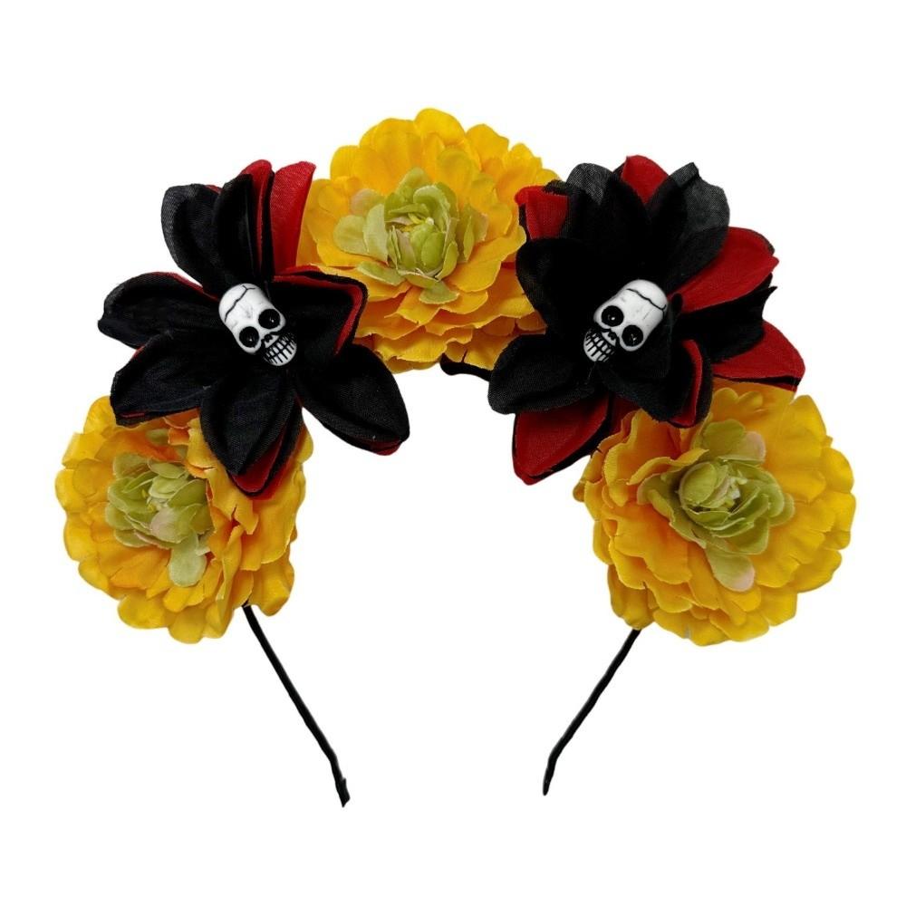 Преувеличенная повязка на голову с черепом, Хэллоуинский декор, готическая цветочная повязка для волос, Хэллоуинский обруч для волос, Вечеринка