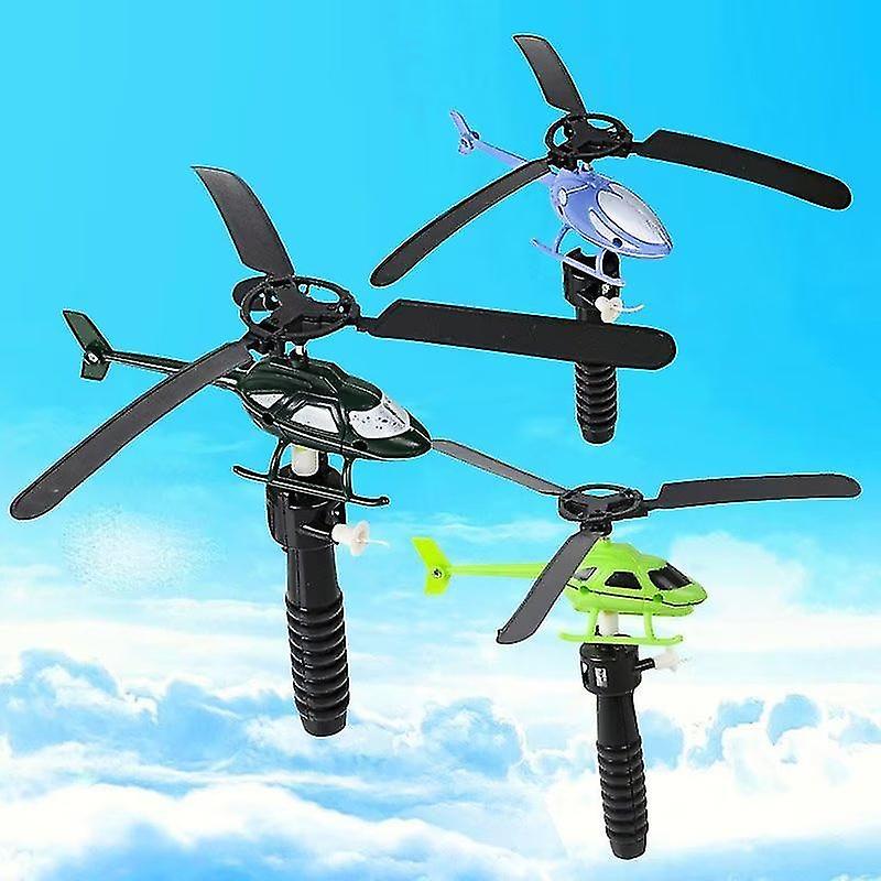 Wuzhou-5pcs Flying Helicopter Set Realistic Pull String Flying Chopper With Launcher For Kids Mixed Color Mixed Pattern