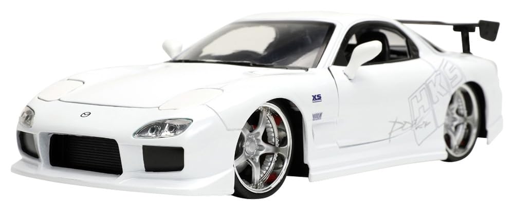 Jada Toys Fast & Furious Series 1/24 Scale F&F 1993 Mazda RX-7 White with HKS Logo, Finished Model, JADA32607