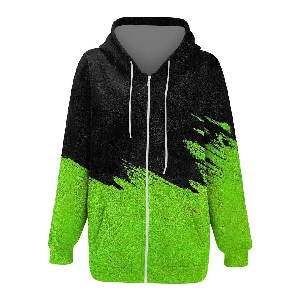 Women's Fashion Casual Printed Sweatshirt Long Sleeve With Pocket Cardigan Jacket Zipper Hoodie Coat