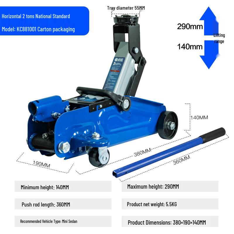 2-Ton Horizontal Hydraulic Car Jack for SUVs – 3T Tire Change Tool
