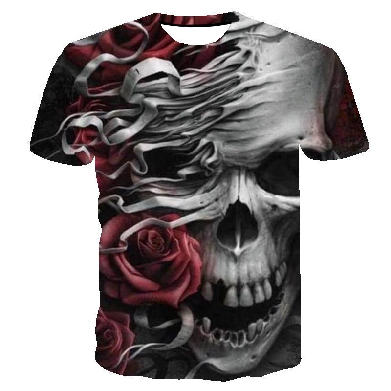 Летний топ с круглым вырезом и принтом 3D черепа и ангела, модные повседневные милые женские футболки с короткими рукавами