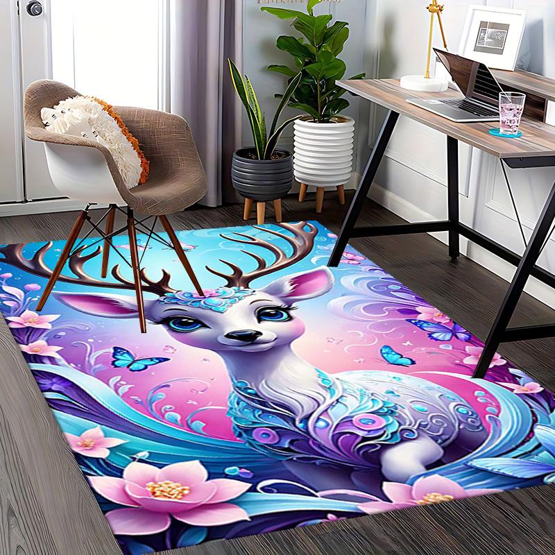1pc Anime Deer Chair Mat: Fantasy Floral Design, Non-Slip Carpet for Office and Home Decor - Perfect Gift for Anime Lovers.H066