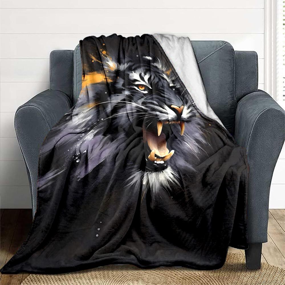 1pc Tiger Pattern Soft & Warm Polyester Knit Blanket, Digital Printed, All-Season Throw for Napping, Traveling, Sofa yy250906012