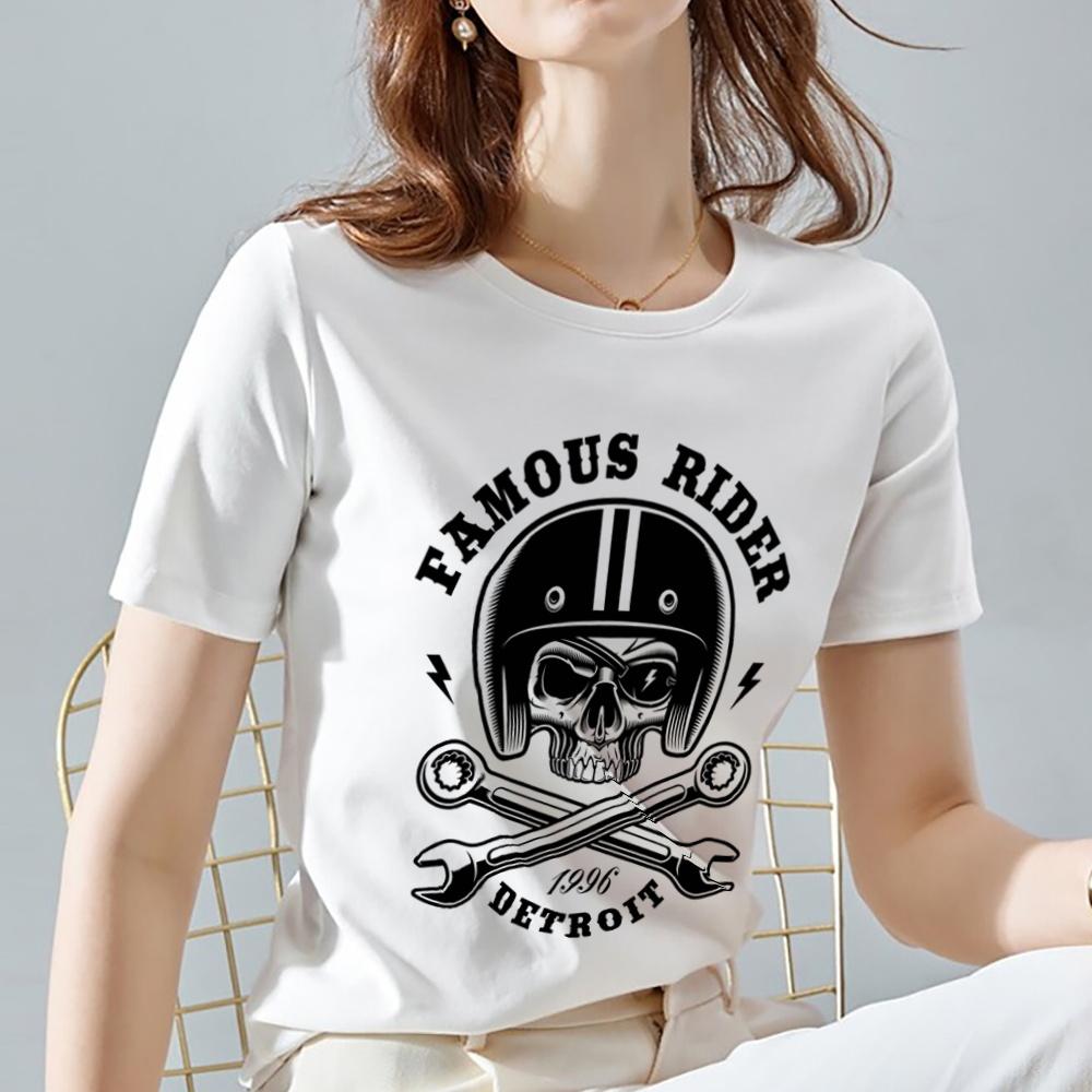 Женская футболка Street Trend Белый топ в стиле панк-готика с изображением пиратского черепа, короткий рукав, повседневный дышащий круглый вырез, удобный женский топ