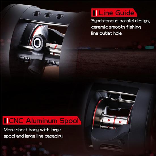 Baitcasting Reel 5.6:1 Round Fishing Reel Trolling Boat Fishing Molinete Left/Right Hand Black Pesca