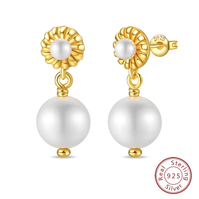 Luxury Golden Conch Starfish Pearl Ear Studs 925 Silver Butterfly Heart Shaped Pendants Pearl Earrings For Women Party Jewelry