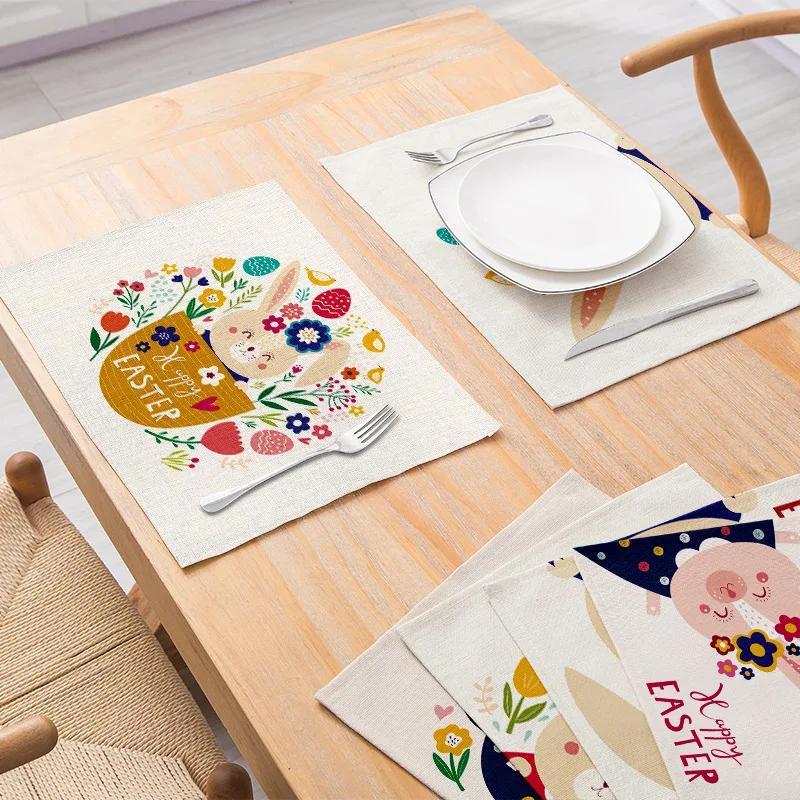 Easter meal mat heat-resistant cotton and linen Western style mat home decor cartoon rabbit kitchen insulation coaster