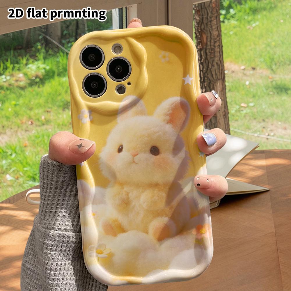 Phone Case: 2D flat design suitable for iPhone 18 17 16 15 14 13 Pro protective case, plush little yellow rabbit, perfect Christmas and Halloween holi