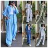 Women's Casual Loose Long Sleeve Shirt and Wide Leg Pants Set In Multiple Colors
