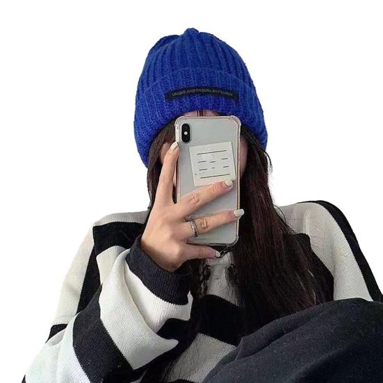 Шапка-бини с напуском и закругленными краями, с английскими буквами, зимняя теплая массивная мягкая вязаная женская шапка для зимнего активного отдыха