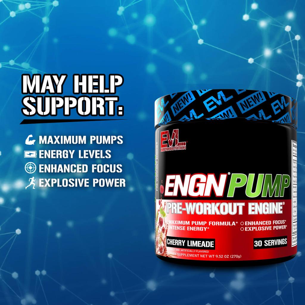 EVLution Nutrition Engn Pump, Pre-Workout Supplement, Cherry Limeade, 9.52 Oz (270 G)