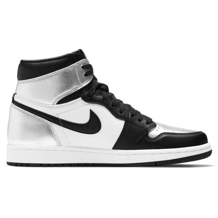 Кроссовки женские Air Jordan 1 Retro High OG Silver Toe черные металлико-серебристые белые CD0461-001