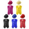 Kids Boys Girls Sequined V Neck Vest Sleeveless Button Down with Hat Jazz Dance Stage Outfit