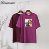 Hirsionsan New Harajuku Character Graphic Printed T Shirt Women 100% Cotton Short Sleeves Tee Summer Soft Oversized Pullover Top